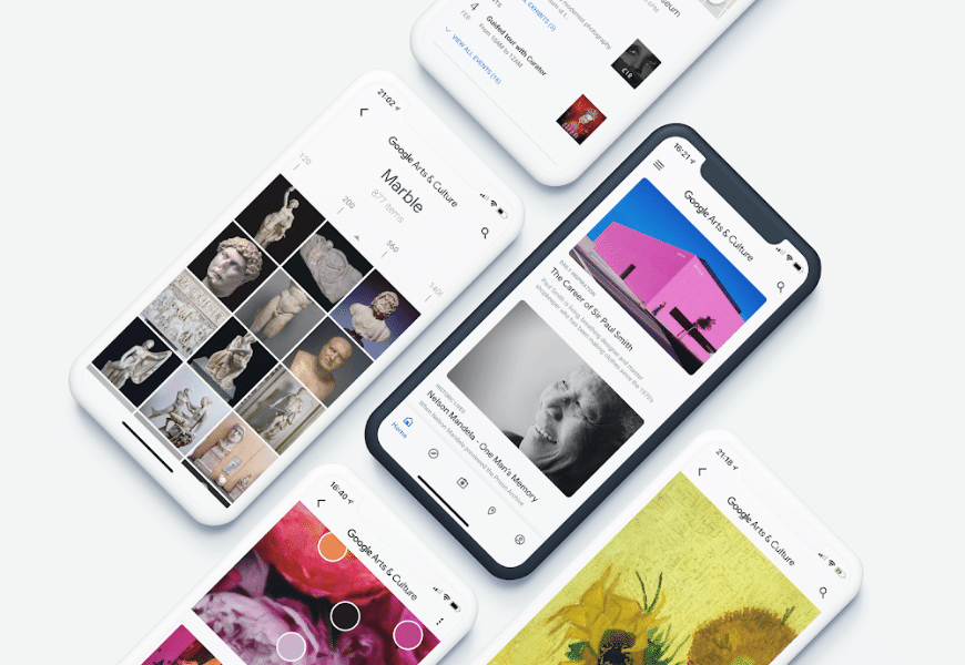 Mobile phones showing Google Arts & Culture app on screen